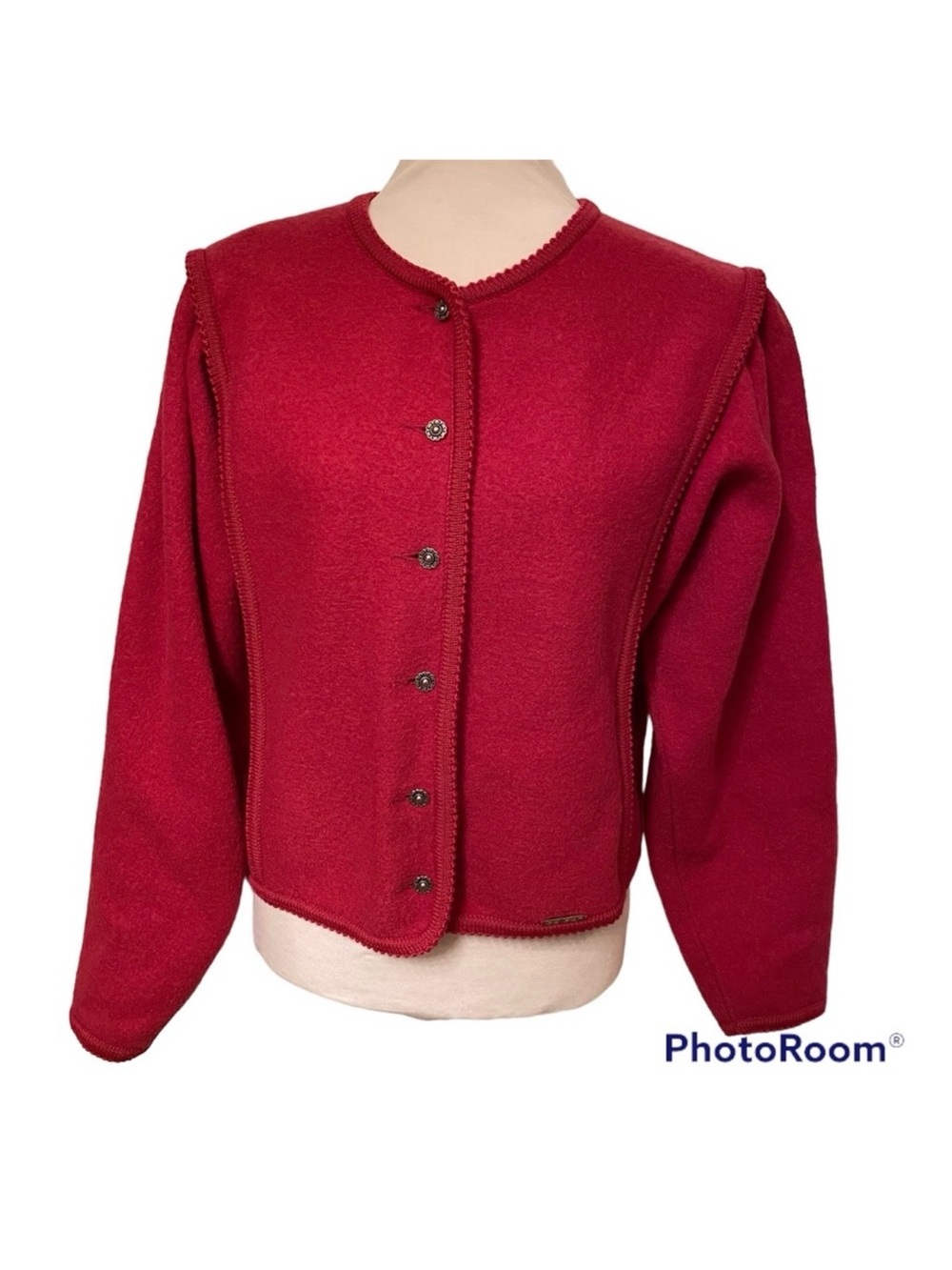 GEIGER AUSTRIA JACKET COAT TRADITIONAL PINK WOOL BUTTON SIZE 42 US L 12